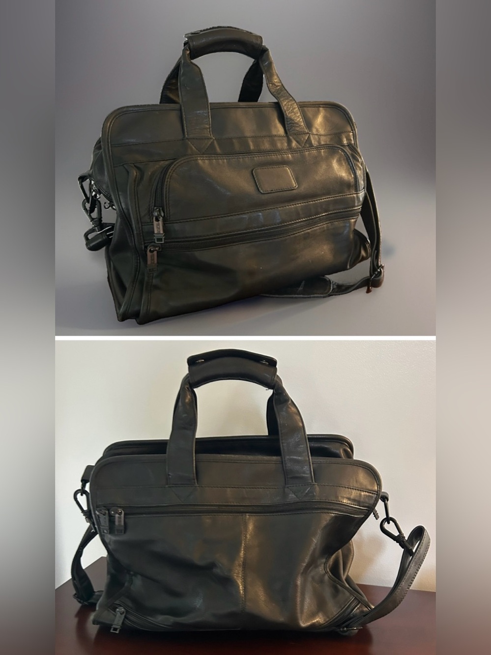 Vintage TUMI black nappa leather multi pocket Carryall Weekend messenger bag
